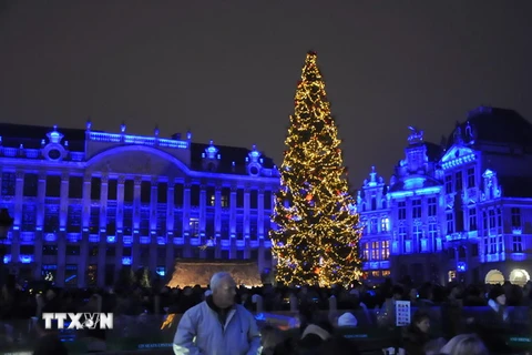 Cây thông Noel trên Quảng trường lớn của Brussels. (Ảnh : Kim Chung/TTXVN) 