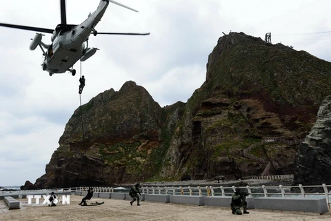 Cuộc tập trận của Hàn Quốc trên quần đảo tranh chấp Dokdo tháng 10/2013. (Nguồn: Yonhap/TTXVN)
