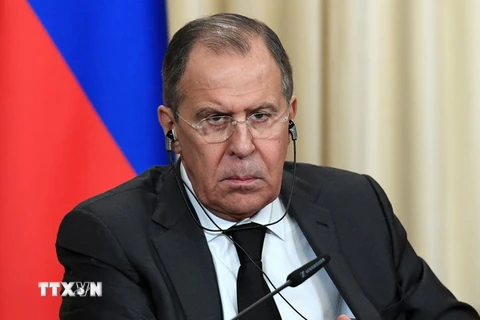 Ngoại trưởng Nga Sergei Lavrov tại một cuộc họp báo ở Moskva. (Nguồn: AFP/TTXVN)