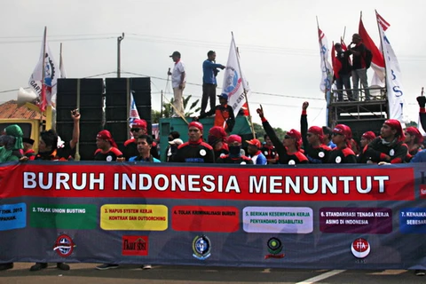 Tuần hành về quyền của người lao động ở Indonesia tháng 11/2016. (Nguồn: Antara)