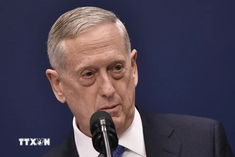 Bộ trưởng Quốc phòng Mỹ James Mattis phát biểu sau lễ nhậm chức tại Lầu Năm Góc ở Washington, DC. (Nguồn: AFP/TTXVN)