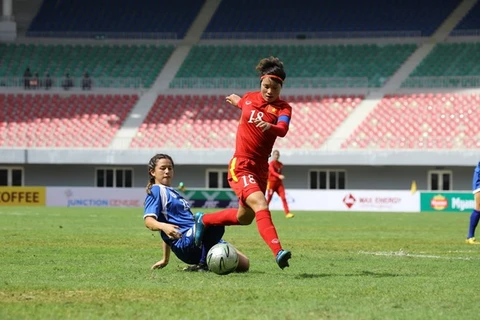 Đội tuyển nữ Việt Nam (áo đỏ) ​trong một trận đấu với Philippines. (Nguồn: MMF)