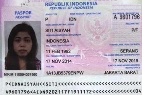 Hộ chiếu của nữ nghi phạm Siti Aisyah. (Nguồn: telegraph.co.uk)