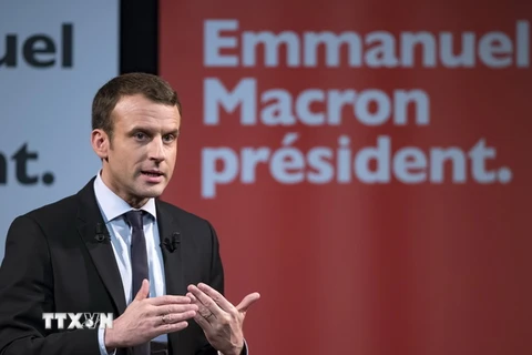 Ứng cử viên Tổng thống Emmanuel Macron phát biểu tại một cuộc vận động tranh cử ở Paris, Pháp. (Nguồn: EPA/TTXVN)