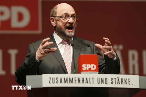 Ứng viên đảng trung tả Dân chủ Xã hội (SPD) Martin Schulz phát biểu tại một hội nghị ở Orscholz, Đức. (Nguồn: EPA/TTXVN)