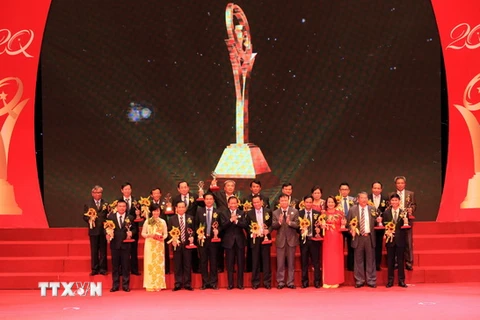 20 doanh nghiệp nhận giải Vàng Giải thưởng Chất lượng Quốc gia năm 2015. (Ảnh: Anh Tuấn/TTXVN)