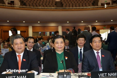 Phó Chủ tịch Quốc hội Tòng Thị Phóng tham dự cuộc họp tại IPU 136. (Ảnh: Huy Bình/Vietnam+)