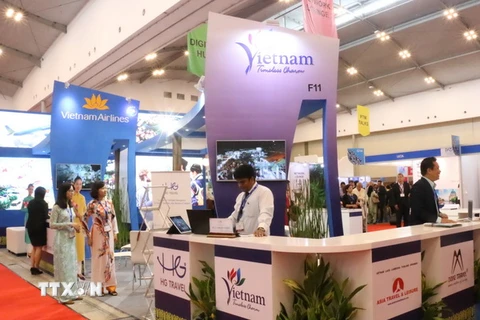 Gian hàng của Việt Nam trưng bày tại Hội chợ Du lịch châu Á-Thái bình dương PATA 2016 tại Indonesia. (Ảnh: Đỗ Quyên/TTXVN)