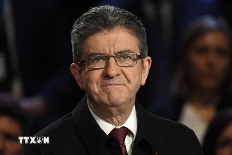 Ứng cử viên Tổng thống Pháp Jean-Luc Melenchon tại vòng tranh luận trực tiếp thứ hai trên truyền hình ở La Plaine-Saint-Denis. (Nguồn: EPA/TTXVN)