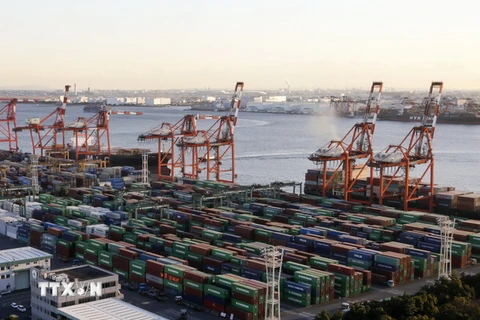 Vận chuyển hàng hóa tại cảng quốc tế Aomi ở Tokyo. (Nguồn: EPA/TTXVN)