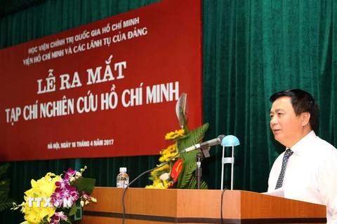 Giáo sư-tiến sỹ Nguyễn Xuân Thắng, Giám đốc Học viện Chính trị quốc gia Hồ Chí Minh, phát biểu tại Lễ ra mắt. (Ảnh: Doãn Tấn/TTXVN)