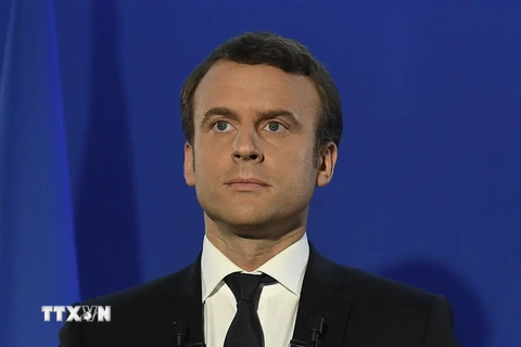 Ông Emmanuel Macron phát biểu sau khi kết quả bầu cử Tổng thống vòng 2 được công bố ở Paris. (Nguồn: EPA/TTXVN)