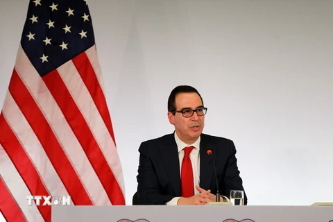 Bộ trưởng Tài chính Mỹ Steven Mnuchin tại cuộc họp báo ở Baden-Baden, Đức. (Nguồn: THX/TTXVN)