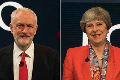 Lãnh đạo đảng Bảo thủ, Thủ tướng Theresa May (phải), và Chủ tịch Công đảng Jeremy Corbyn. (Nguồn: news.sky.com)