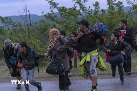 Người tị nạn Syria tìm cách vượt biên trái phép qua khu vực biên giới Hy Lạp-Macedonia. (Nguồn: AFP/TTXVN)