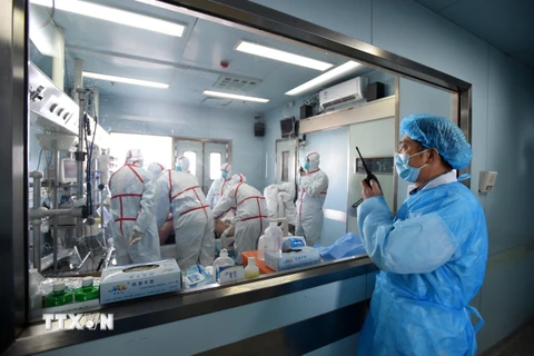 Điều trị cho bệnh nhân bị nhiễm virus cúm gia cầm H7N9 tại bệnh viện ở Vũ Hán, tỉnh Hồ Bắc. (Nguồn: AFP/TTXVN)