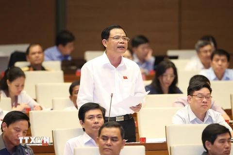 Bộ trưởng Bộ Nông nghiệp và Phát triển nông thôn Nguyễn Xuân Cường trả lời các câu hỏi về việc thực hiện chính sách, pháp luật về an toàn thực phẩm giai đoạn 2011-2016. (Ảnh: Doãn Tấn/TTXVN)
