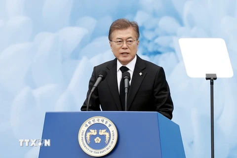Tổng thống Hàn Quốc Moon Jae-in phát biểu trong một sự kiện ở Seoul. (Nguồn: EPA/TTXVN)