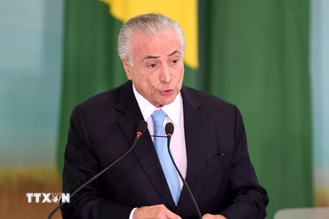 Tổng thống Brazil Michel Teme phát biểu tại một sự kiện ở Brasilia. (Nguồn: AFP/TTXVN)