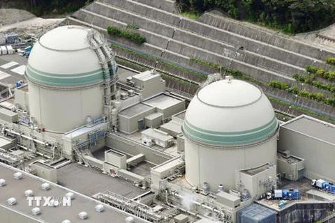 Lò phản ứng số 3 (trái) tại nhà máy điện Takahama thuộc tỉnh Fukui, Nhật Bản. (Nguồn: Kyodo/TTXVN)