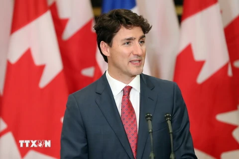 Thủ tướng Canada Justin Trudeau tại một cuộc họp báo ở Ottawa,Canada. (Nguồn: AFP/TTXVN)