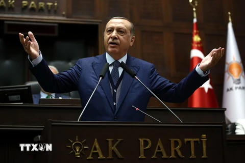 Tổng thống Thổ Nhĩ Kỳ Recep Tayyip Erdogan trong bài phát biểu tại Ankara. (Nguồn: AFP/TTXVN)