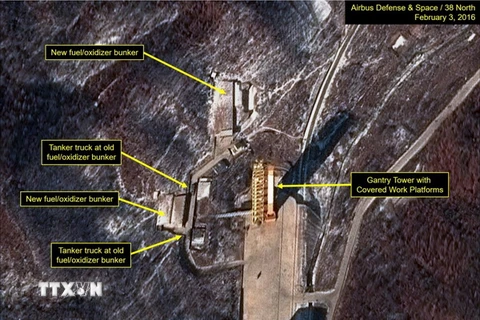Bãi phóng vệ tinh Dongchang-ri tại Cholsan, tỉnh Bắc Pyongan, Triều Tiên. (Nguồn: YONHAP/TTXVN)