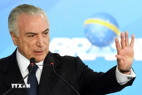 Tổng thống Brazil Michel Temer tại một sự kiện ở Brasilia. (Nguồn: AFP/TTXVN)
