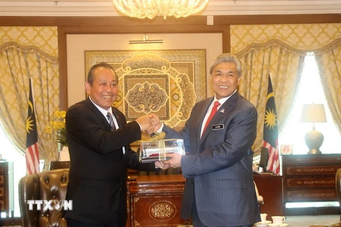 Phó Thủ tướng thường trực Trương Hòa Bình hội đàm với Phó Thủ tướng Malaysia Ahmad Zahid Hamidi. (Ảnh: Hoàng Nhương/TTXVN)