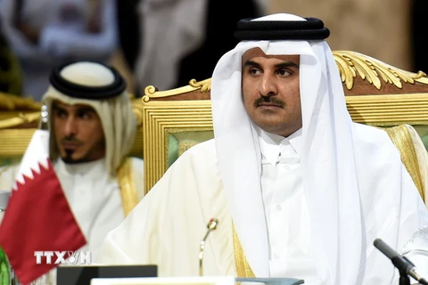 Tiểu vương Qatar Sheikh Tamim bin Hamad al-Thani (giữa, trước). (Nguồn: AFP/TTXVN)