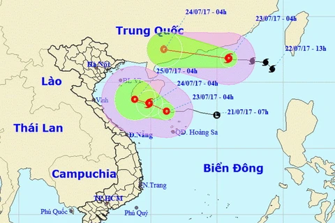 Vị trí và đường đi của áp thấp nhiệt đới và bão số 3. (Nguồn: nchmf.gov.vn)
