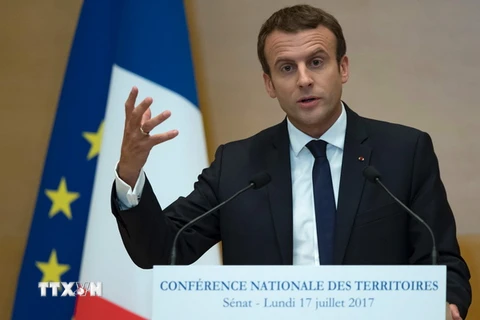 Tổng thống Pháp Emmanuel Macron tại phiên họp Thượng viện ở thủ đô Paris. (Nguồn: AFP/TTXVN)