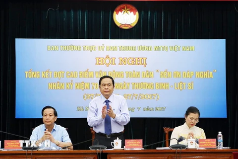 Chủ tịch Ủy ban Trung ương Mặt trận Tổ quốc Việt Nam Trần Thanh Mẫn dự hội nghị. (Ảnh: Nguyễn Dân/TTXVN)