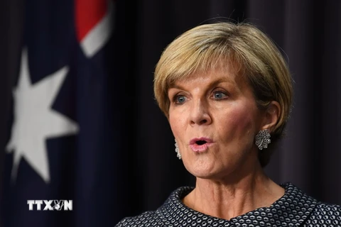 Ngoại trưởng Australia Julie Bishop tại cuộc họp báo ở Canberra, Australia. (Nguồn: EPA/TTXVN)
