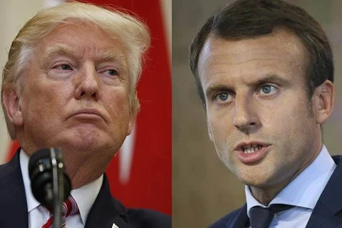 Tổng thống Mỹ Donald Trump và người đồng cấp Pháp Emmanuel Macron. (Nguồn: indianexpress.com)