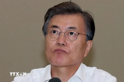 Tổng thống Hàn Quốc Moon Jae-in tại một cuộc họp ở Seoul. (Nguồn: Yonhap/TTXVN)