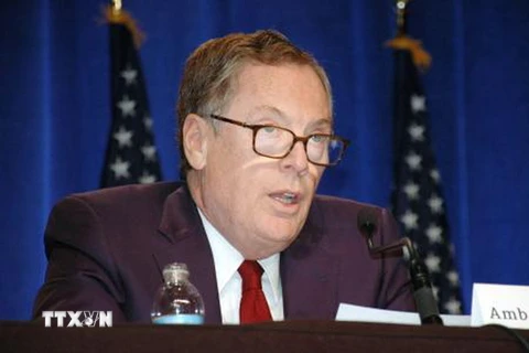 Đại diện Thương mại Mỹ Robert Lighthizer tại cuộc họp báo ở Washington. (Nguồn: Kyodo/TTXVN)