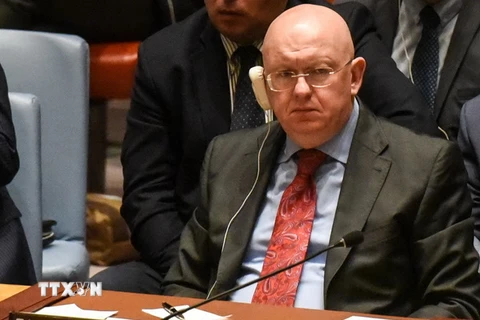 Đại sứ Nga tại Liên hợp quốc Vassily Nebenzia tại phiên họp của Hội đồng Bảo an ở New York, Mỹ. (Nguồn: AFP/TTXVN)