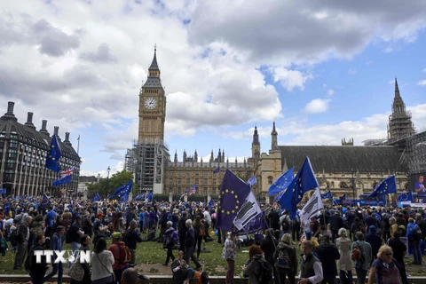 Tuần hành khắp khu vực trung tâm thủ đô London nhằm kêu gọi Chính phủ Anh xem xét lại và từ bỏ Brexit. (Nguồn: AFP/TTXVN)