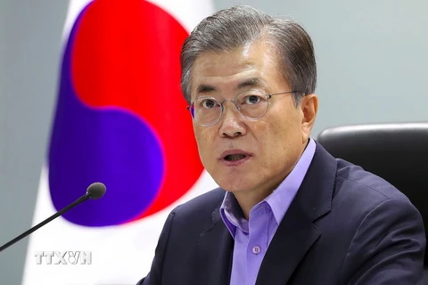 Tổng thống Hàn Quốc Moon Jae-in phát biểu tại cuộc họp ở Seoul. (Nguồn: AFP/TTXVN)