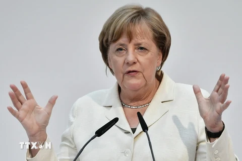 Ứng cử viên CDU/CSU, Thủ tướng Đức Angela Merkel phát biểu tại một sự kiện ở Berlin. (Nguồn: AFP/TTXVN)