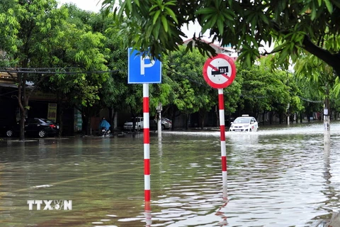 Mưa lớn gây ngập úng một số tuyến đường ở Hà Tĩnh. (Ảnh: Quang Quyết/TTXVN)