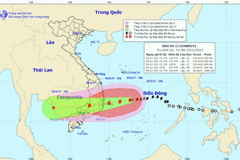 Vị trí và đường đi của bão số 12. (Nguồn: nchmf.gov.vn)