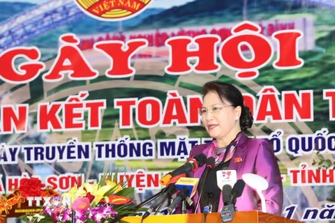 Chủ tịch Quốc hội Nguyễn Thị Kim Ngân phát biểu tại Ngày hội. (Ảnh: Trọng Đức/TTXVN)