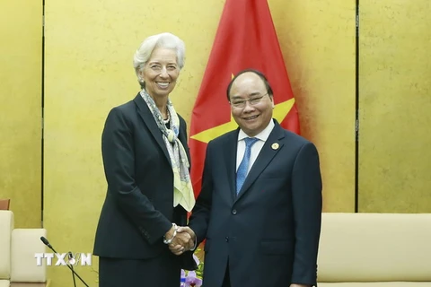 Thủ tướng Nguyễn Xuân Phúc tiếp Tổng Giám đốc IMF Christine Lagarde. (Nguồn: TTXVN)