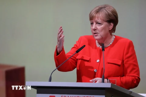 Thủ tướng Đức Angela Merkel phát biểu tại một sự kiện ở Frankfurt am Main, miền Tây Đức. (Nguồn: AFP/TTXVN)