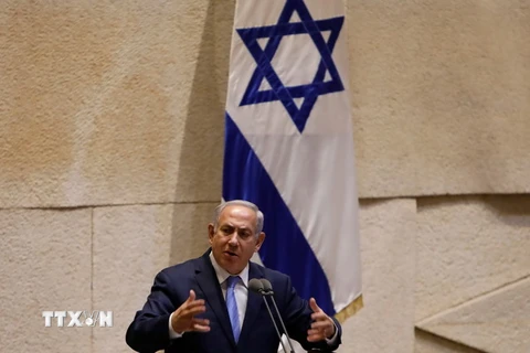 Thủ tướng Israel Benjamin Netanyahu phát biểu trong một cuộc họp tại Jerusalem. (Nguồn: AFP/TTXVN)