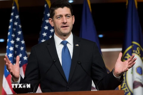Chủ tịch Hạ viện Mỹ Paul Ryan phát biểu trong cuộc họp báo tại Washington DC. (Nguồn: AFP/TTXVN)