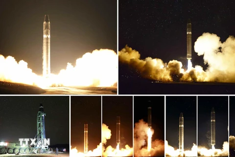 Vụ thử tên lửa đạn đạo liên lục địa Hwasong-15 của Triều Tiên. (Nguồn: Yonhap/TTXVN)