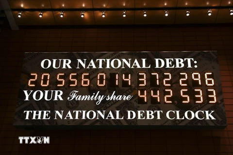 Đồng hồ đo nợ công của Mỹ tại New York ngày 20/12. (Nguồn: THX/TTXVN)
